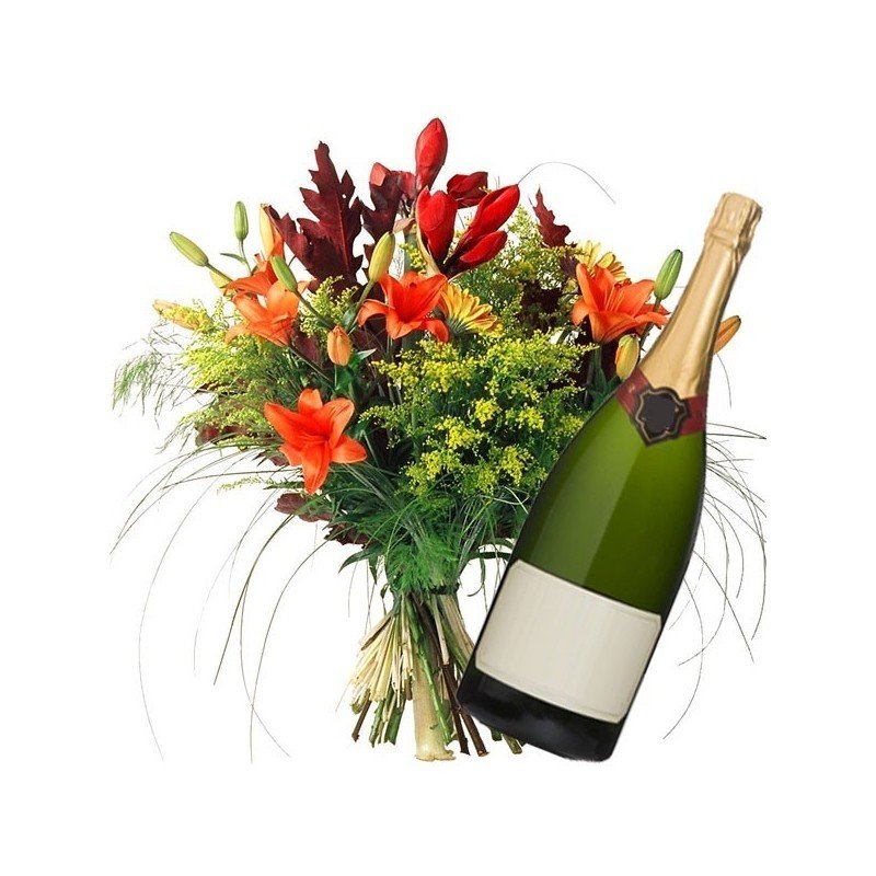 bouquet fleurs et champagne